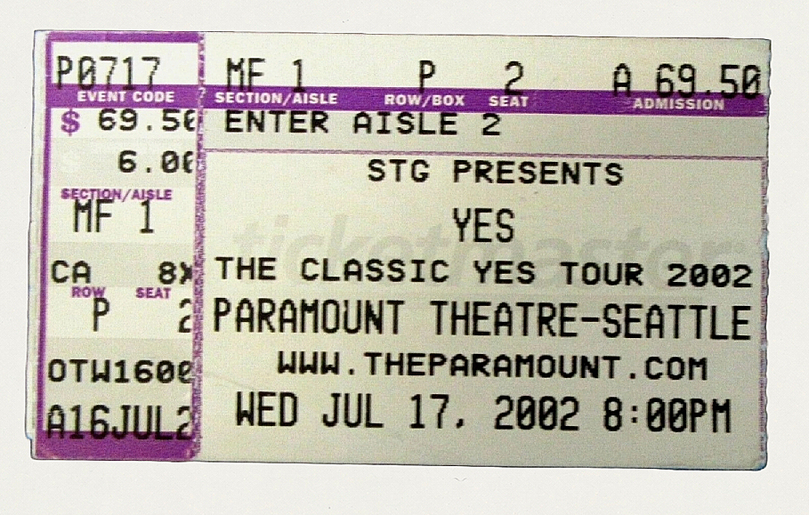 2002 Yes Paramount Theatre Seattle concert ticket